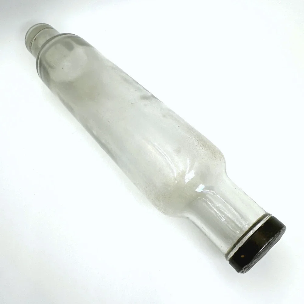 Vintage Glass Rolling Pin Clear Original Metal Cap Hollow Pastry Rustic Kitchen